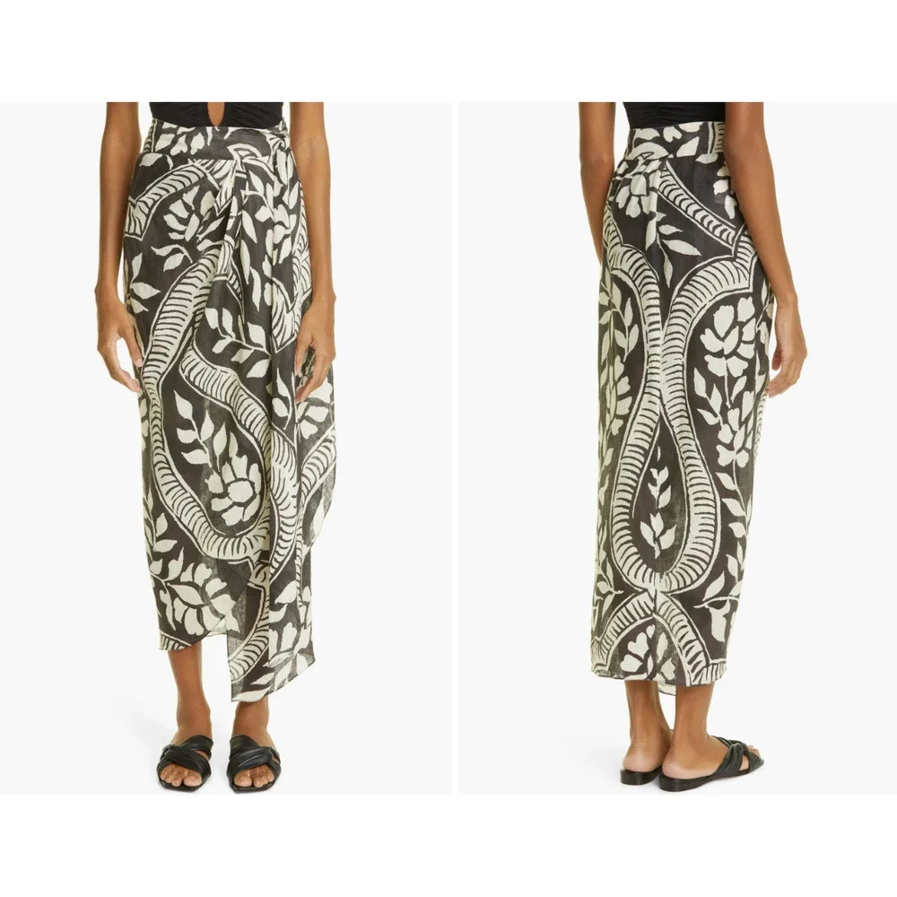 Johanna Ortiz Skirt Women 6 Espresso Cream Zebra Found In India Wrap Tie Linen